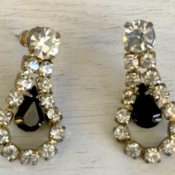 Vintage Elegant Gold and Black Teardrop Earrings - Picture 1 of 3